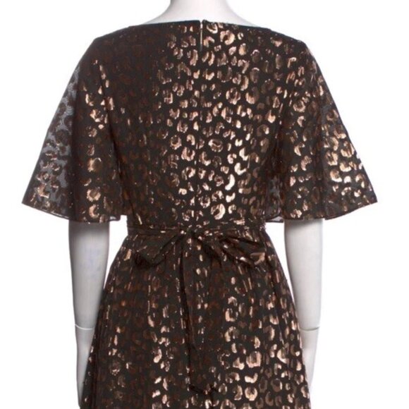 Kate Spade - Black & Rose Gold Leopard Print Midi Dress Sz 6 - Picture 10 of 16
